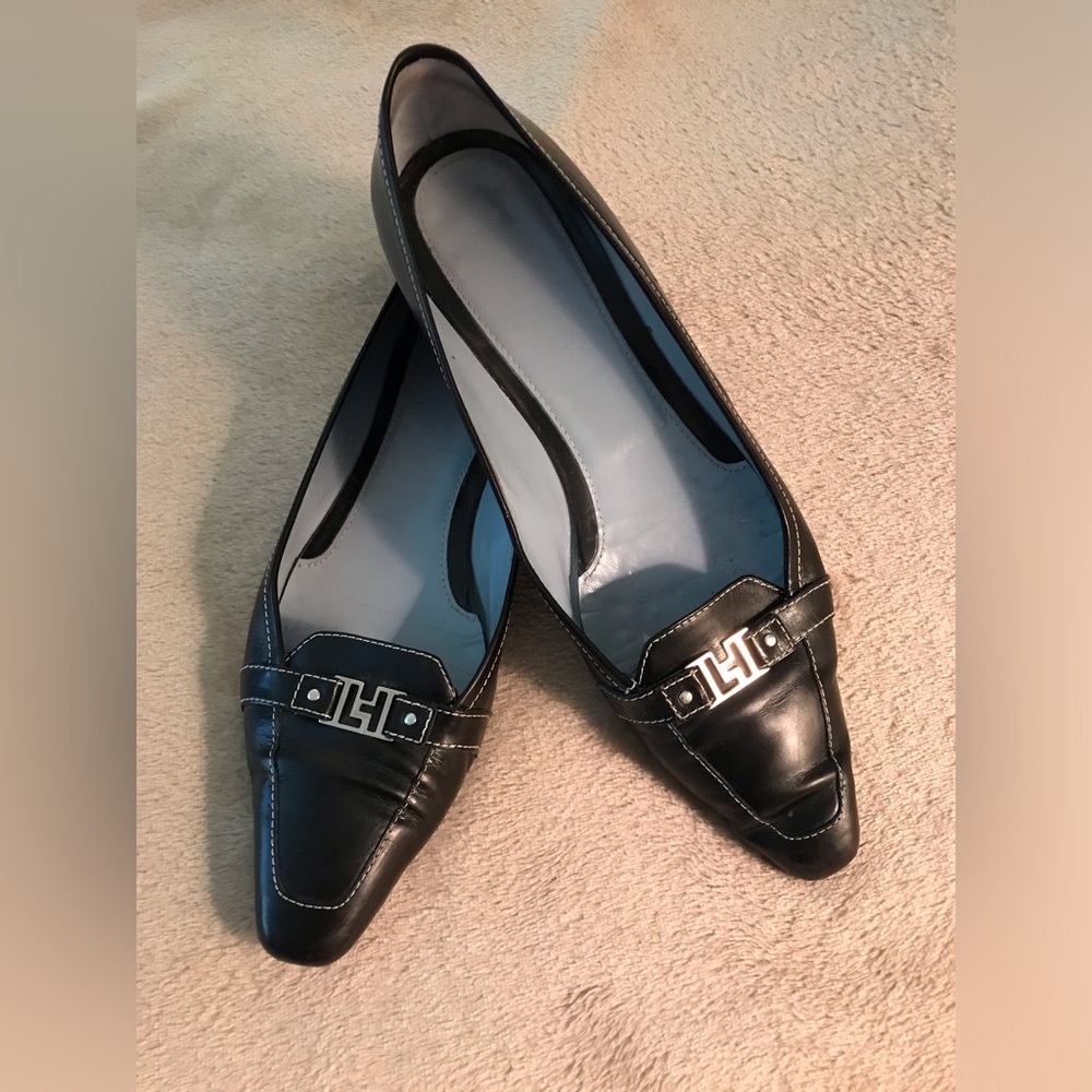 Lambertson Black Leather Pointed Toe Flats